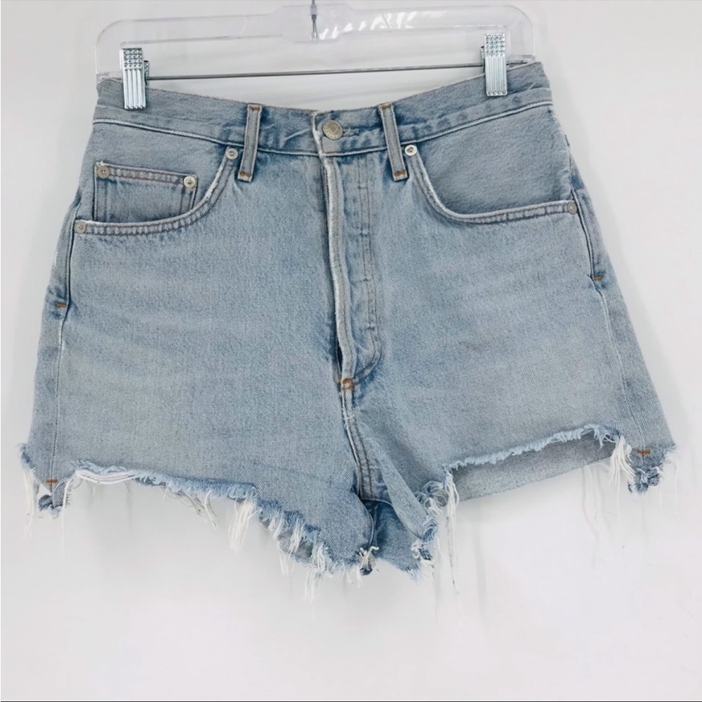 Agolde High Rise Dee Shorts Distressed Denim Light Wash Size 28